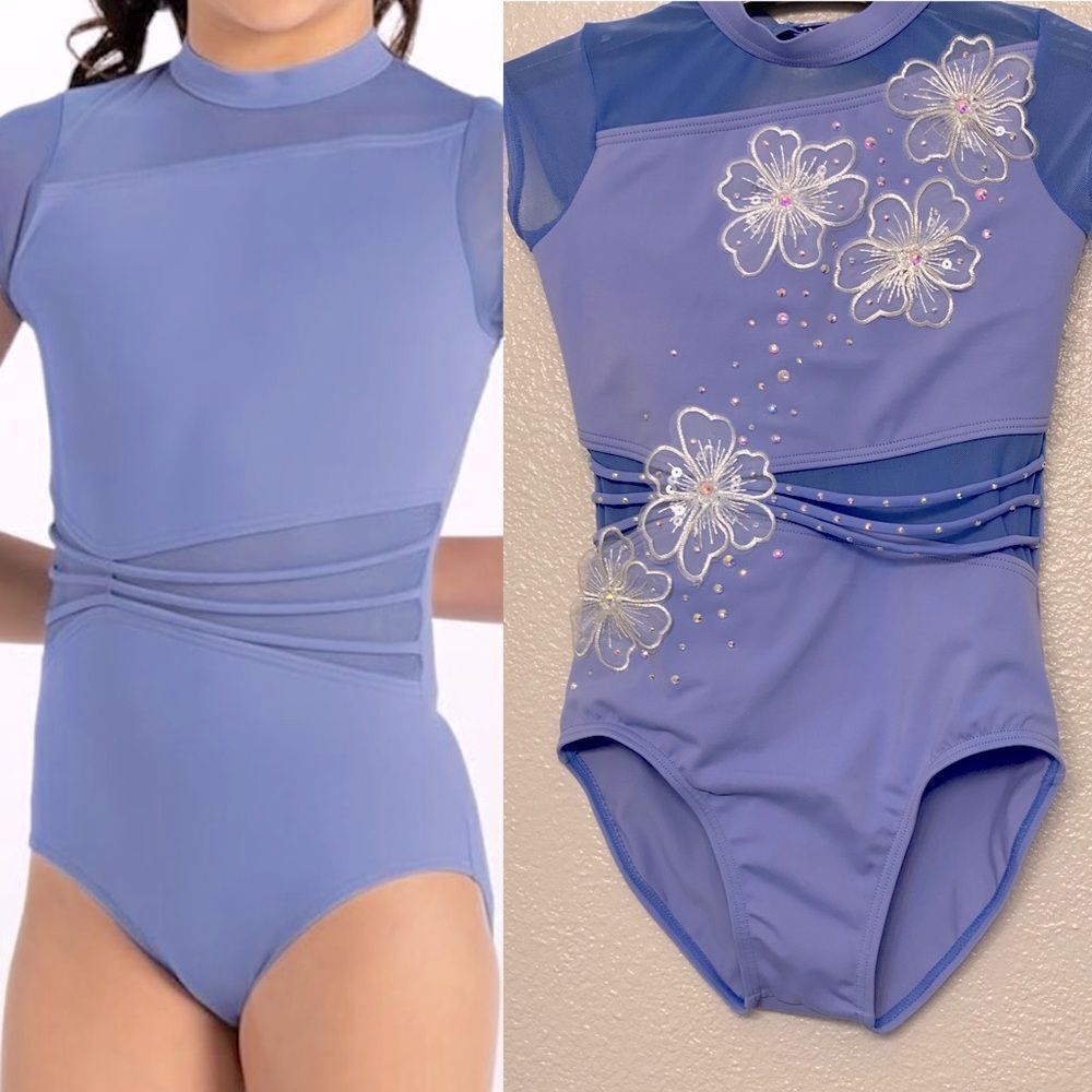 WEISSMAN Balera solo custom Dance blue Strappy Waist Leotard 14592 MC 10/12